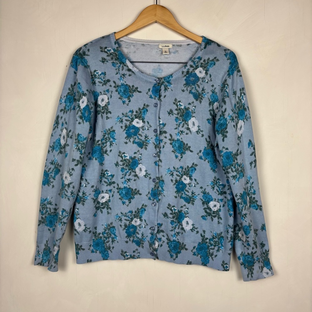 L.L. Bean Blue Floral Cottagecore Cardigan XL Soft Girl Coquette Fairycore